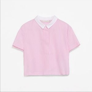 Zara Pink Pinstripe Collared Top M